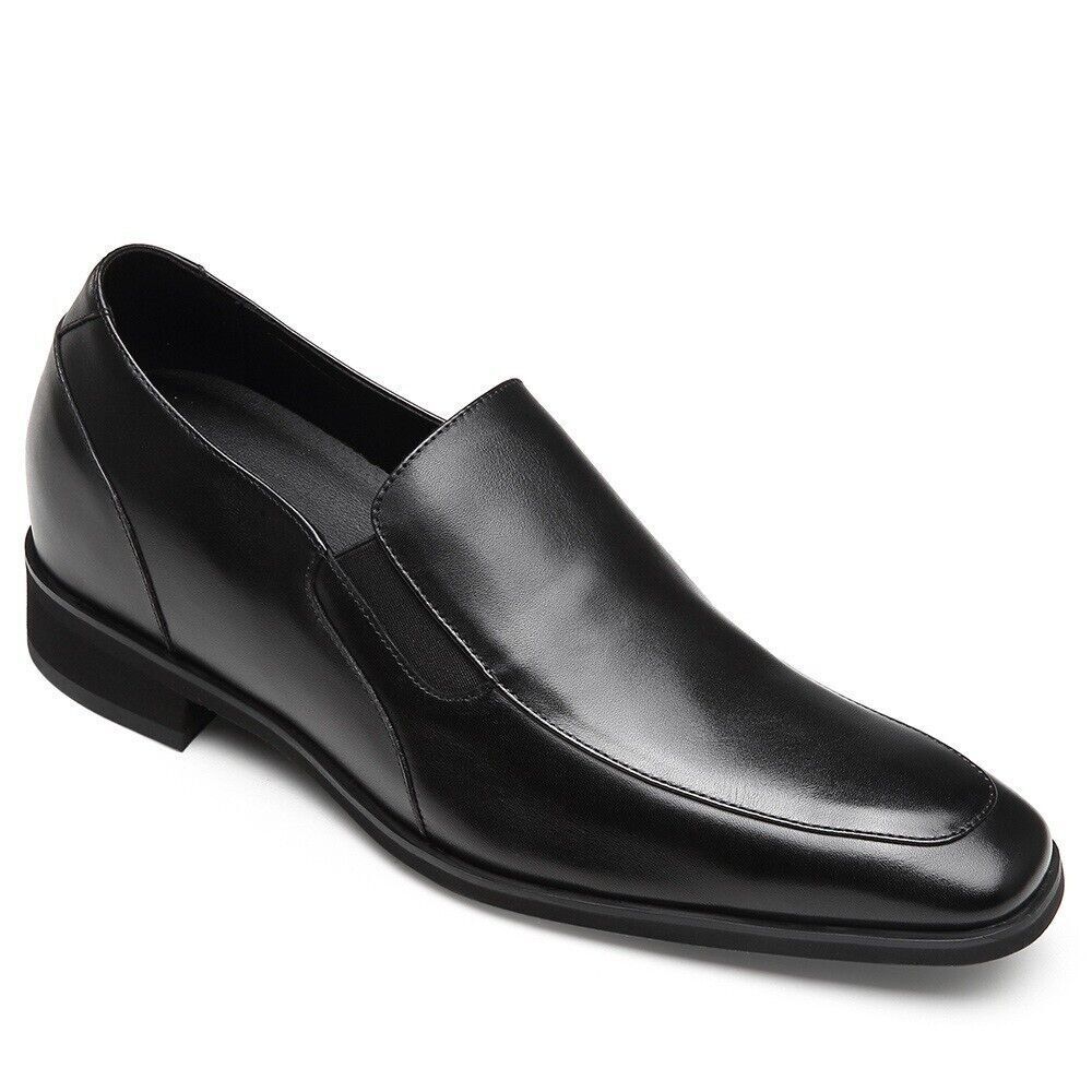 us9 CHAMARIPA 2.76" Elevator Shoes Men slip on Black Leather hidden heel loafer